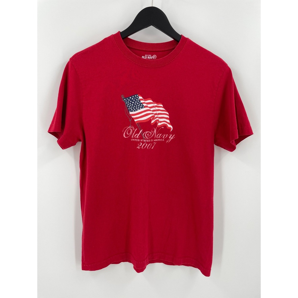 Old Navy 2007 American Flag T Shirt Red USA Graphic Tee Cotton